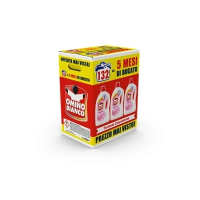 Immagine di Omino Bianco Detersivo Lavatrice Liquido, 132 Lavaggi, Rispetta Colori e Tessuti, Fresco Profumo di Ninfea Rosa, 1760 ml x 3 Confezioni