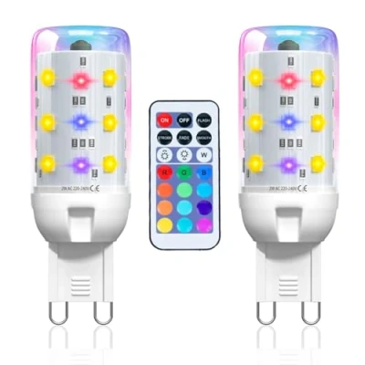 Immagine di Lamptobe Lampadine Colorate LED, 2W Lampadina LED G9 Dimmerabile RGBW 13 Colore, Lampade per atmosfera con 8 livelli di luminosità, funzione memoria e casa, decorazione, bar, feste, 2 Pezzi