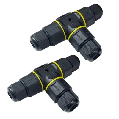 Immagine di QitinDasen 2 Pezzi T Forma 3 Vie Esterno Impermeabile Cavo Connettore, Connettore Scatola di Giunzione IP68, per Diametro 5～9 mm (Tipo a Vite)