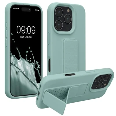 Immagine di kwmobile 1x Custodia Compatibile con Apple iPhone 16 Pro Cover Supporto Dita Back Case per Smartphone Protezione Gommata menta