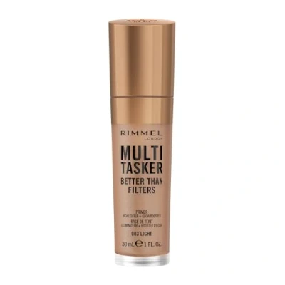 Immagine di Rimmel Multi Tasker Better Than Filters, 003 Light, Primer Viso, Glow Booster e Illuminante, Formula Vegana, Leggera, Antietà, Pigmenti che Riflettono la Luce, Maxi Applicatore Soft Touch, 30ml (1oz)