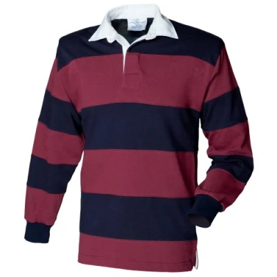 Immagine di Front Row Polo a maniche lunghe, righe, con collo bianco, da uomo, modello Sewn blu Medium