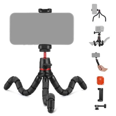 Immagine di NEEWER Basic Treppiede Telefono+Telecomando/Adattatore Action Cam/Portatelefono, Mini per Fotocamera, Supporto Smartphone da Vlog Compatibile con iPhone Samsung GoPro DSLR Video,T72