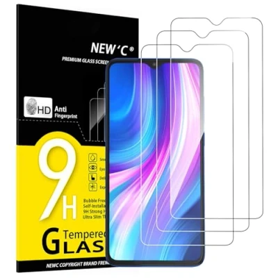 Immagine di NEW&#039;C 3 Pezzi, Vetro Temperato per Xiaomi Redmi Note 8 Pro, 9, Pellicola Prottetiva Anti Graffio, Impronte, Senza Bolle, Durezza 9H, 0,33mm Ultra Trasparente, Resistente