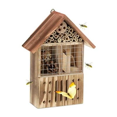 Immagine di Relaxdays Casetta in Legno per Insetti, Giardino e Balcone, Hotel da Appendere Api Vespe, 29x21,5x9,5cm, Colorato