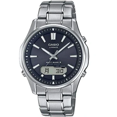 Immagine di Casio WAVE CEPTOR Orologio con Ricezione Segnale Radio e Funzione Solare, Vetro Zaffiro, Nero, Analogico Digitale, Uomo Cinturino in Titanio Massiccio, LCW M100TSE 1AER