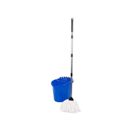 Immagine di Requisite Needs Set di mocio e secchio professionale resistente con strizzatore due teste tradizionali in cotone per la pulizia dei pavimenti, capacità 16 l beccuccio (blu)