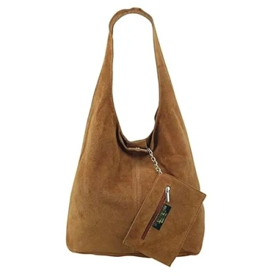 Immagine di Modarno borsa a tracolla da donna in pelle scamosciata pochette, tracolla, shopper, donna, vera (Cuoio)