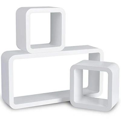 Immagine di WOLTU 9210 a Mensole da Muro Cubo Scaffali Parete in Legno MDF Design Moderno 3 Pezzi Diametro Diverso Bianco