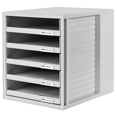 Immagine di Cassettiera portadocumenti HAN SET ARMADIO design accattivante per documenti fino al formato C4, 5 cassetti aperti, grigio chiaro, 1401 11