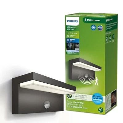 Immagine di Philips Bustan 8720169257412 Lampada LED da parete per esterno con rilevatore di movimento (monocolore) 3.8 W Antracite