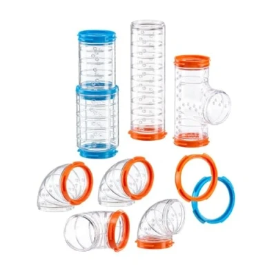 Immagine di Ferplast Set Tubi Criceto, Accessorio Gabbia per Criceti, Totale 9 pezzi, Tunnel Criceto Trasparenti con Fori di Aerazione, Curve e Raccordi Inclusi, KIT TUBE CURVE, Giochi Criceti