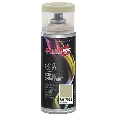 Immagine di Ambro Sol V4007032 Smalto Acrilico Multiuso, Vernice Brillante per Interni ed Esterni, Adatto Qualsiasi Tipo di Materiale, Bomboletta Spray in Banda Stagnata Riciclabile 400 ml, Grigio Ghiaia