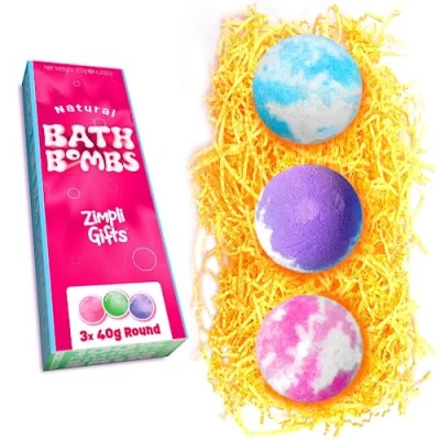 Immagine di Set regalo di 3 bombe da bagno valore Zimpli Gifts, perfette per idratare la pelle, regali compleanno fatti a mano le donne, bolle sapone il termale, riempimento calze