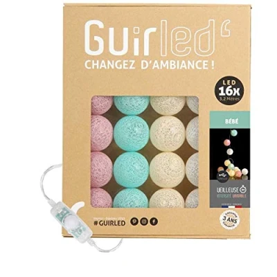 Immagine di GuirLED Guirlanda luminoso a LED per batuffoli di cotone USB Luce notturna bambini 2h Alimentatore doppio 2A incluso 3 intensità 16 sfere 1,6m Bambino