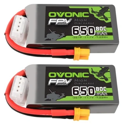 Immagine di OVONIC Batteria Lipo 80C 650mAh 11.1V con XT30 per RC aereo quadcopter elicottero FPV Racing Drone (2PCS)