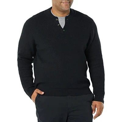 Immagine di Amazon Essentials Maglione Morbido a Maniche Lunghe con Collo Abbottonato Uomo, Nero, M