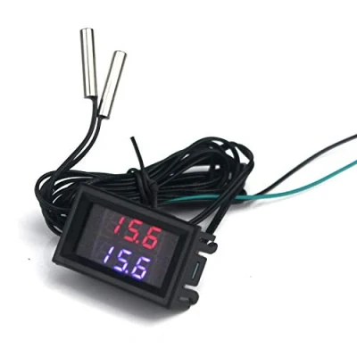 Immagine di misuratore di temperatura doppio display digitale termometro DC 4 28 V, 2 pezzi impermeabile NTC sensore per auto