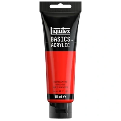 Immagine di Liquitex 8870072 Basics Pittura acrilica, Pigmenti per artisti monopigmentati, Resistente alla luce, durevole nel tempo, Finitura satinata, Tubo da 118 ml Rosso Fluorescente