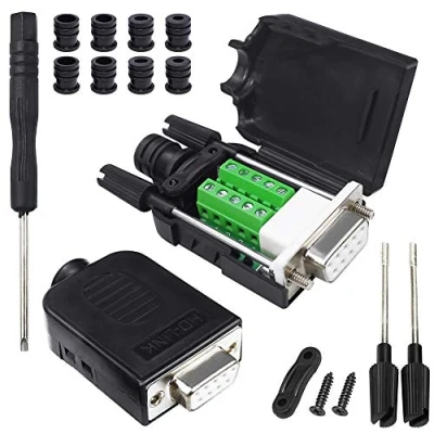 Immagine di InduSKY 2 Pezzi DB9 Adattatore D Sub RS 232 Interfaccia Seriale Senza Saldatura Femmina Morsettiera con Custodia Lunga Bulloni und
