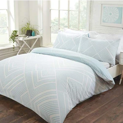 Immagine di Sleepdown Set di biancheria da letto reversibile con copripiumino e federe, motivo geometrico a righe, color carta zucchero (220 x 230 cm), misto cotone,
