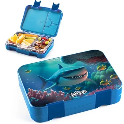 Immagine di Jarlson® Lunch Box Bambini Bento con 6 Scomparti Porta Pranzo Senza BPA per la Scuola e l&#039;asilo 850ml (Squali)