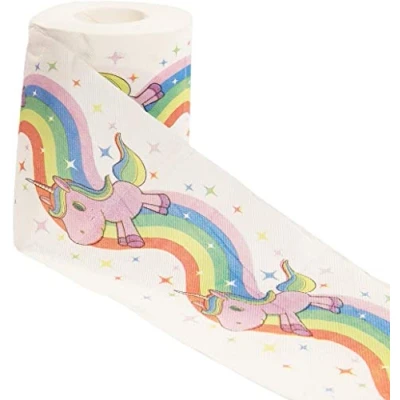 Immagine di GetDigital Carta igienica con unicorno e arcobaleno, confezione regalo inclusa, 1 rotolo da 200 fogli, triplo spessore