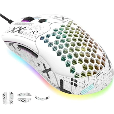 Immagine di KUIYN 383 PRO M5 mouse da gioco cablato ultraleggero, scocca leggera a nido d&#039;ape, Pixart PAW3325, 6 DPI regolabili 12000, 26 retroilluminati con respirazione RGB, 65 g, ottico USB modello