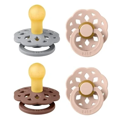 Immagine di BIBS Boheme Ciuccio confezione da 4 pezzi. Privo di BPA, Tettarella tonda. Lattice gomma naturale, Prodotto in Danimarca. 0 6 mesi (set 4), Woodchuck Mix
