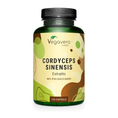 Immagine di Cordyceps Sinensis 6500 mg (Estratto CS 4 10:1) 40% di Polisaccaridi Bioattivi Alto Dosaggio Testato in Laboratorio No OGM e senza Additivi 120 capsule Vegan Vegavero®