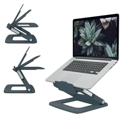 Immagine di Leitz Supporto per Laptop Multi Angolo Regolabile in Altezza e Angolazione 6 Posizioni, Realizzato l&#039;80% con Plastica Riciclata Riciclabile al 100%, Gamma Ergo, Grigio Scuro, 64240089