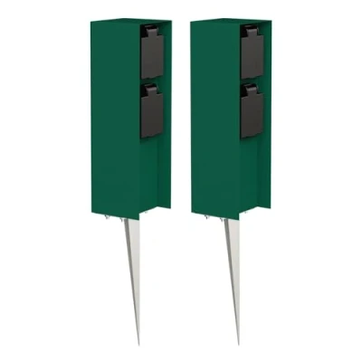 Immagine di ledscom.de 2 pz. presa da giardino POMI con picchetto a terra per esterni, IP44, vie, verde, quadrata, 23cm