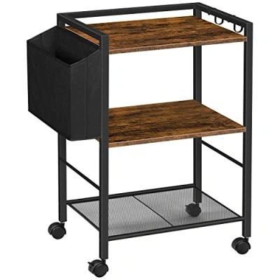 Immagine di HOOBRO Porta stampante, Carrello a 3 Livelli, con Cesto Documenti, Ripiano Regolabile, Rotelle, 52 x 40 80,5 cm, per Studio Ufficio Scuola, Marrone Vintage EBF21PS01