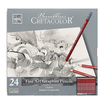 Immagine di CRETACOLOR CLEOS Fine Art Graphite, matite di grafite infrangibili, 24 pezzi, fino a 20 gradazioni, versatile, adatto per grafica/design/arte