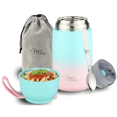 Immagine di Milu Thermo per Alimenti 800 ml Contenitore Termico di Acciaio Inossidabile, Isotermico Sottovuoto Cibi Caldi e Freddi (Rosa Menta, 800ml)