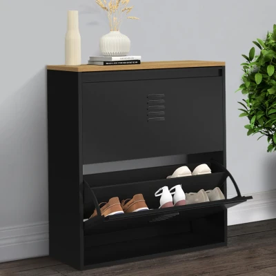 Immagine di Scarpiera ESTER da 12 pezzi, 2 ante in metallo nero, design industriale IDMarket