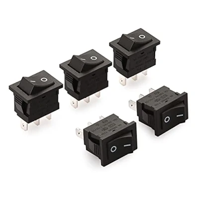 Immagine di Heschen 5 interruttori A bilanciere rettangolari ON OFF SPST 2 posizioni 3 terminali 6 250 VAC/125 V AC UL VDE Nero
