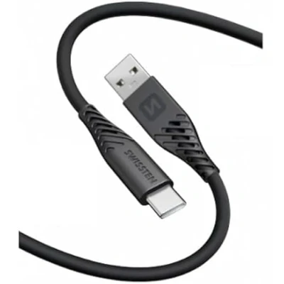 Immagine di Swissten Cavo USB/USB C in morbido silicone di ricarica e per il trasferimento dati Supporta la rapida fino a 60 W 1,5 m Nero