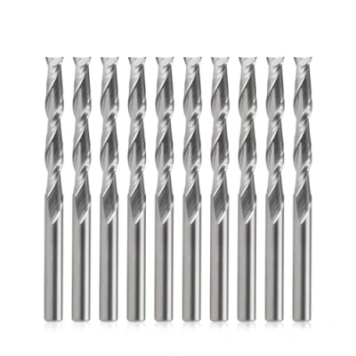 Immagine di EU_HOZLY 3,175 x 22 mm, due flauti VHM Micro End fresa CNC legno per incisione a spirale, confezione da 10