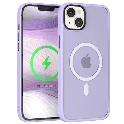 Immagine di EAZY CASE custodia sottile compatibile con iPhone 14 Plus, MagSafe (Top Adsorbimento magnetico), ultra sottile, protettiva, antigraffio, trasparente e lavanda,