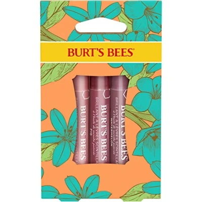 Immagine di Burt&#039;s Bees Set regalo Colore Labbra 3 Lip Shimmers in tonalità Peonia, Rabarbaro e Fico, Petal Kisses, x 2,6 g