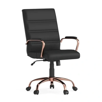 Immagine di Flash Furniture Girelle Executive, Pelle Nera/Cornice Oro Rosa, 24&quot; D x 23&quot; W 40.75&quot; H