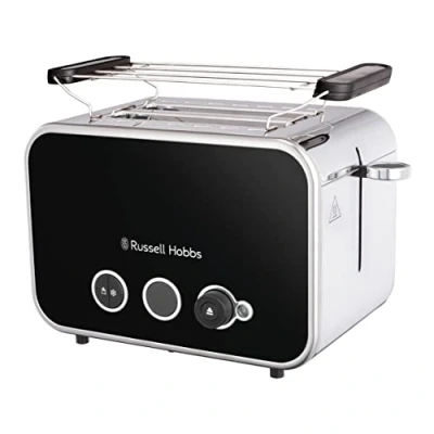 Immagine di Russell Hobbs Tostapane 2 Fette Acciaio Inox Nero; Scomparti per toast extra larghi; 6 livelli di doratura; Funzione scongelamento; solleva e guarda, 1600 W, DistinctionsBlack 26430 56