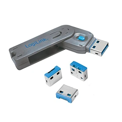 Immagine di LogiLink Blocco porta USB PORT LOCK, 1 KEY + 4 LOCKS Kit da Argento, Blu incl. chiave AU0043