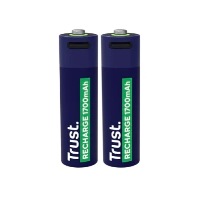 Immagine di Trust Pile Ricaricabili AA USB C 2 Pezzi, Batterie Porta Integrata, Nessun Caricabatteria Necessario, 1700 mAh Stilo tramite USB, Confezione da