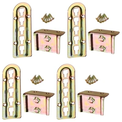 Immagine di Set di 4 Giunzioni per Letti SO TECH® Connettori Letti, Regolabili in Altezza, il Supporto Barra Centrale e Rete a Doghe, Acciaio, Giallo Cromato, Altezza: 140 mm