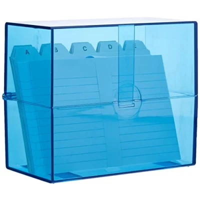 Immagine di Wedo 2506303 Box Schedario Riempito, A6/200, 15.9 x 8.3 13.7 cm, Trasparente/Blu