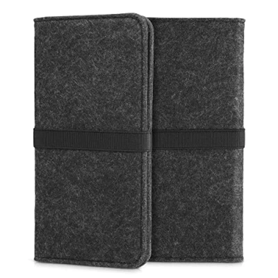 Immagine di kwmobile Custodia per smartphone in feltro Full Body Case con banda elastica Astuccio universale porta cellulare 17,2 x 8 cm grigio scuro/nero