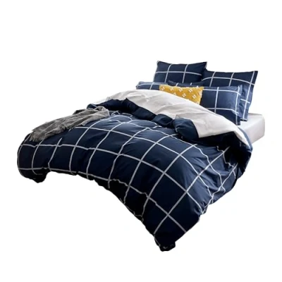 Immagine di Sonive Set Copripiumino in Microfibra 140 x 200 cm / 65 1, Tartan Blu Navy