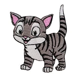Immagine di toppa a forma di gatto, simpatica gattino, per bambini, termoadesiva o da cucire, vestiti, ecc. 7 x 6 cm